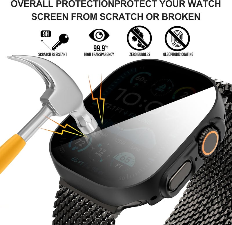 Suoman 3-Pack for Apple Watch Ultra 3/2/1 49mm Privacy Screen Protector Case, [Anti-Peeping] Ultra-Thin Tempered Glass Case Cover for iWatch Ultra 49mm 3/2/1 - Image 4